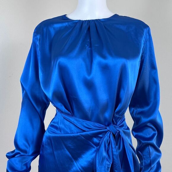 Hello Molly Swift And Clean Women Size 6 Blue Satin Mini NEW Dress Long Sleeve - Picture 4 of 16